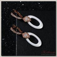 Серьги керамика 'Овал' висячий, цвет белый в золоте