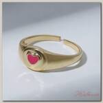 Кольцо Amore сердечко в круге, цвет розовый в золоте, безразмерное