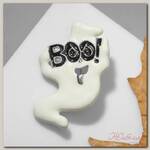 Брошь Boo, приведение, цвет чёрно-белый в серебре