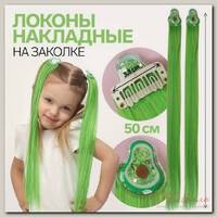 Набор накладных локонов 'AVOCADO', прямой волос, на заколке, 2 шт, 50 см, цвет зелёный