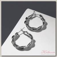 Серьги-кольца 'Две линии' объятие, цвет серебро, d=2,5см