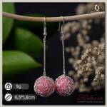 Серьги висячие 'Шар плетеный', цвет розовый в серебре