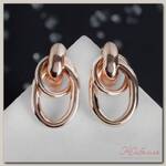 Серьги металл 'Геометрия' овалы на кольце, цвет розовое золото