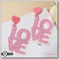 Серьги акрил LOVE, блёстки, цвет коралловый